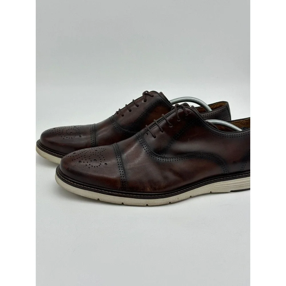 Belvedere Shoes Mens 13D Lampard Brown Leather Oxford Dress Burnished Lace Up